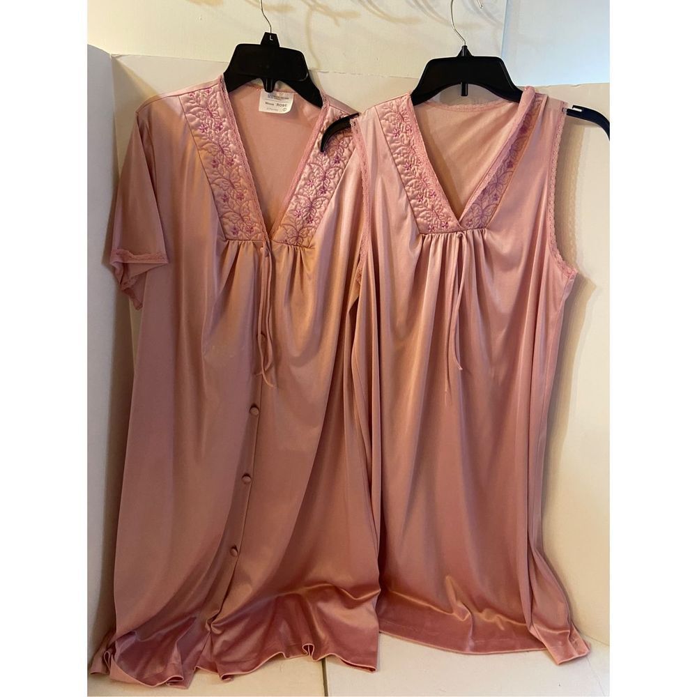 JC Penney nylon gown matching robe Butterfly Rose USA small‎ rn#16345
